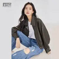 对白复古棕色皮衣外套女2025春新款宽松机车休闲雅丹风短款皮夹克