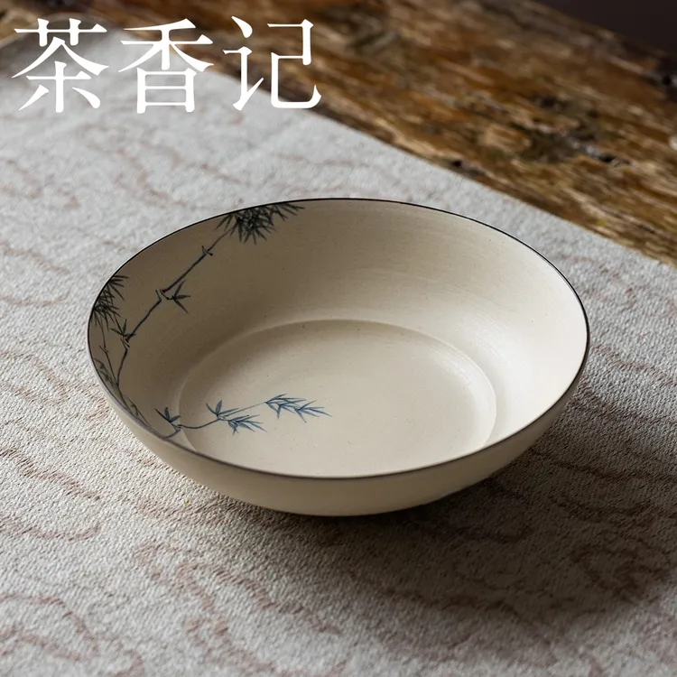 茶香记粉引手绘干泡盘青竹德化陶瓷壶承茶室茶具一物多用清雅茶盘