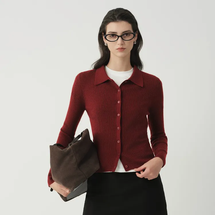 初棉25秋冬【琥珀流光】POLO领长袖羊毛混纺针织衫毛衣 366605038