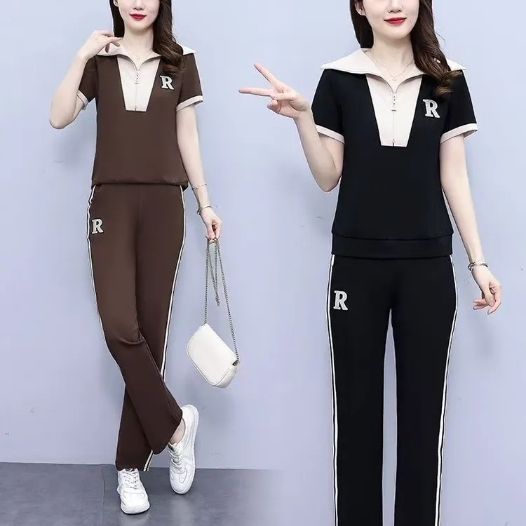 【A1045】夏季女士新款时尚高端气质显瘦减龄两件套套裤