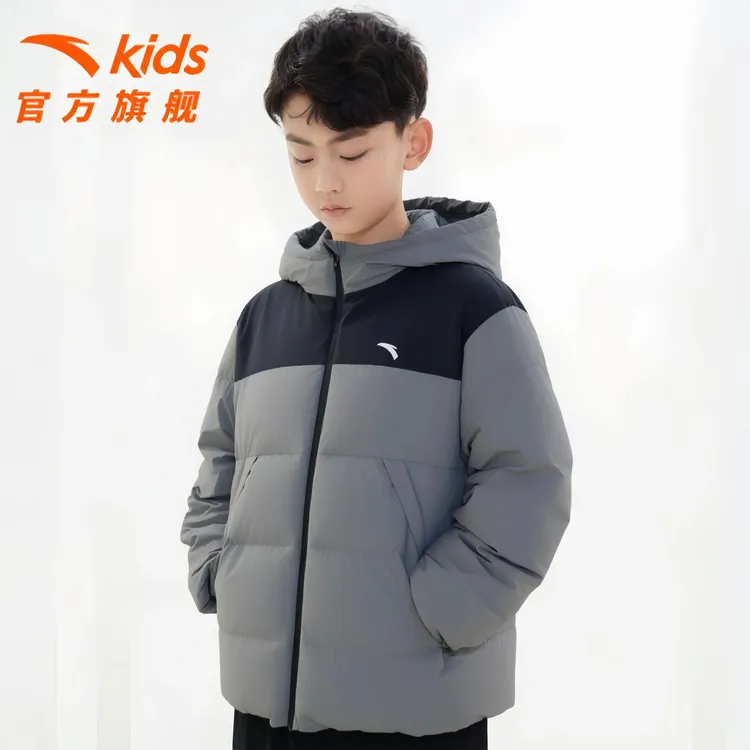 安踏儿童男童女童泡泡羽加厚连帽保暖短款冬季羽绒服流光风秋冬