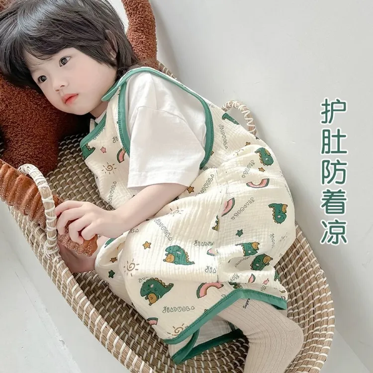宝宝背心睡袋夏季薄纱布婴儿防踢被无袖儿童睡衣空调房防着凉yw