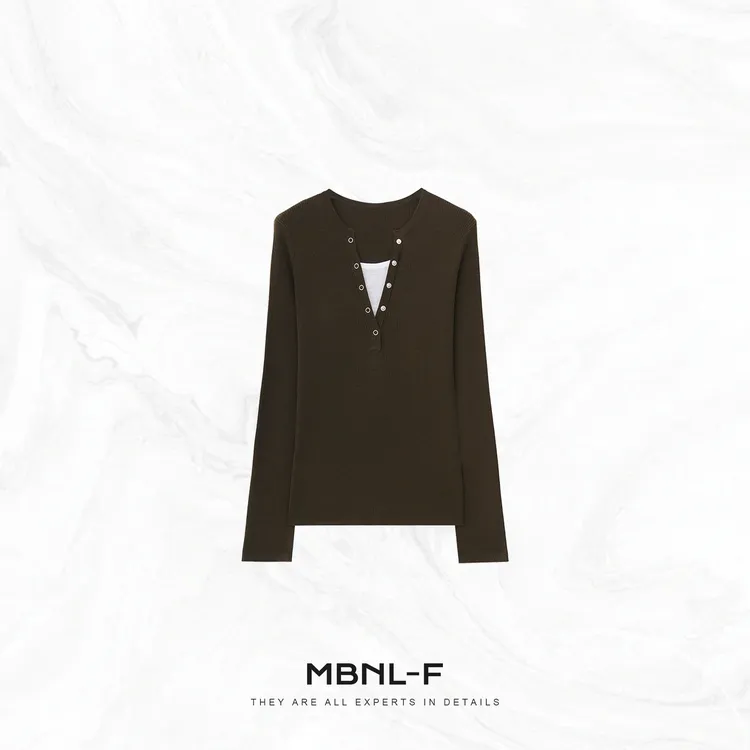 MBNL-F“欧系亨利” 100%羊毛重工订扣V领长袖T恤 秦磊XM-XSY3683