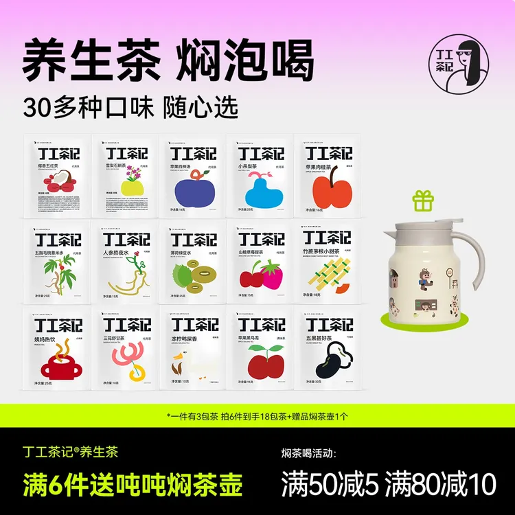 丁工茶记养生茶试喝装满6件送新款焖茶壶办公室茶包独立小包装