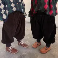 男童2025冬季男新款灯芯绒加厚阔腿裤女宝宝洋气净色加绒休闲裤潮