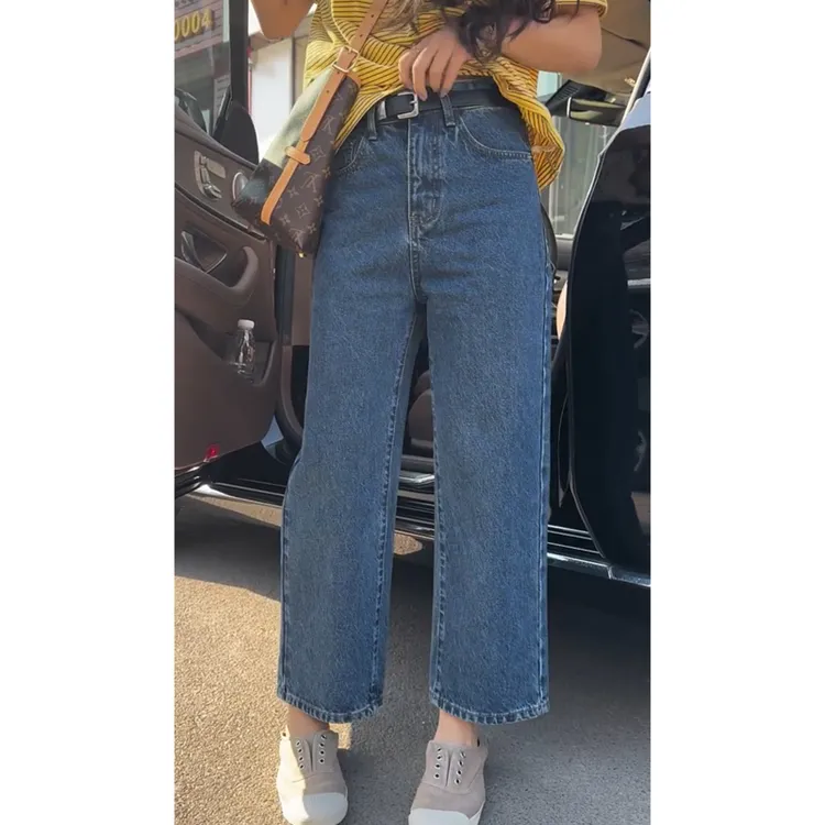 艾塔莉显瘦阔腿慵懒风牛仔裤女春夏新款直筒裤大码小个子九分裤