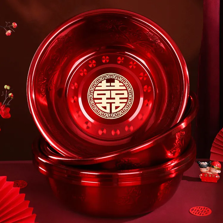 洗脸盆婚庆陪嫁喜庆用品大全结婚脸盆新娘嫁妆红色脸盆一对喜盆子