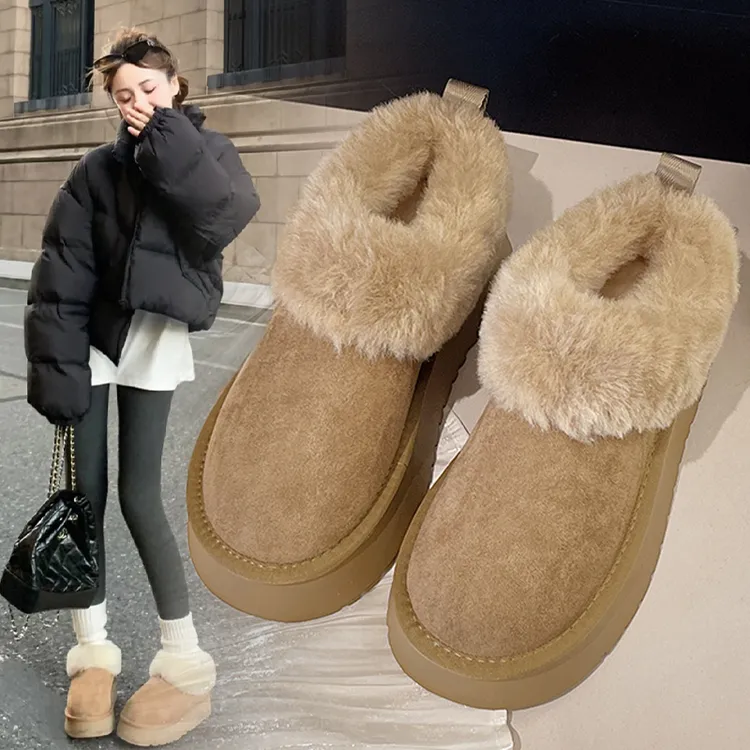 厚底白色雪地靴女款2025新款冬季加绒保暖棉鞋一脚蹬低帮棉拖鞋子