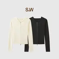 【淼淼专属】SW速惟纯色长袖休闲时尚百搭毛针织衫连帽上衣1587