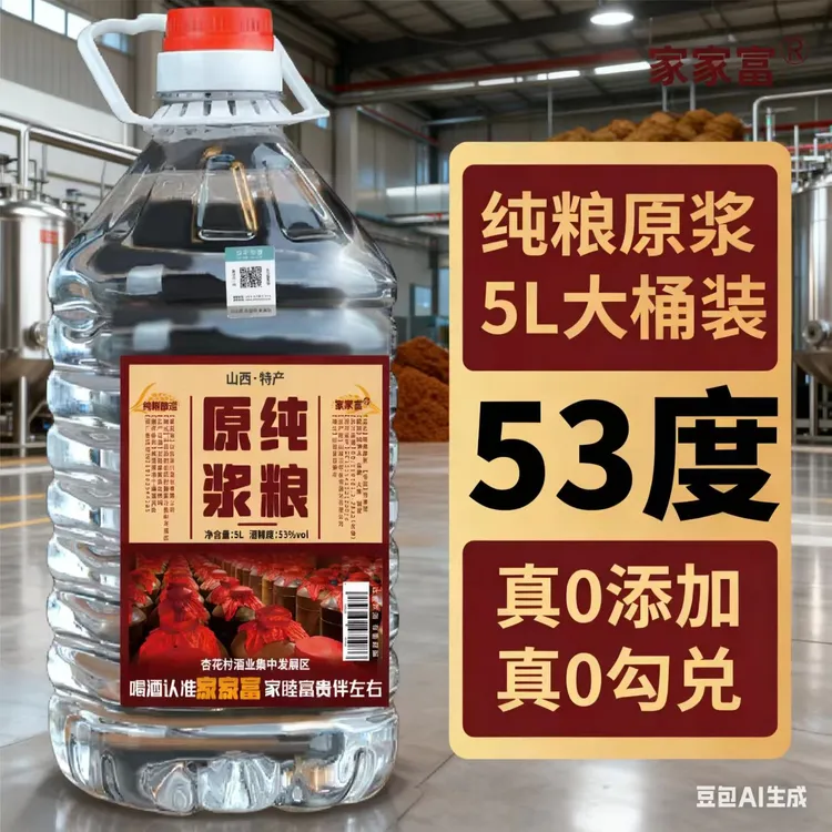 家家富山西特产清香型53度大桶装高粱优级粮食白酒53%Vol5L