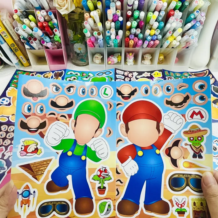 新款超级马里奥换装(大尺寸高质量)拼图贴纸儿童益智手工DIY玩具