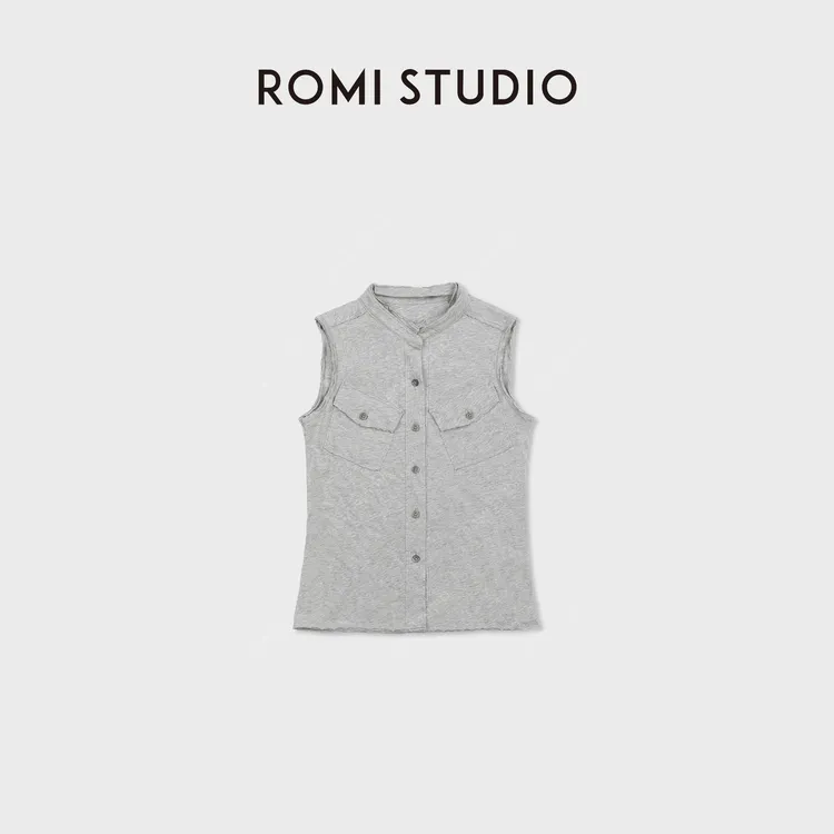 ROMI STUDIO复古花纱羊毛棉舒适回弹毛边背心上衣 RWDRS63637