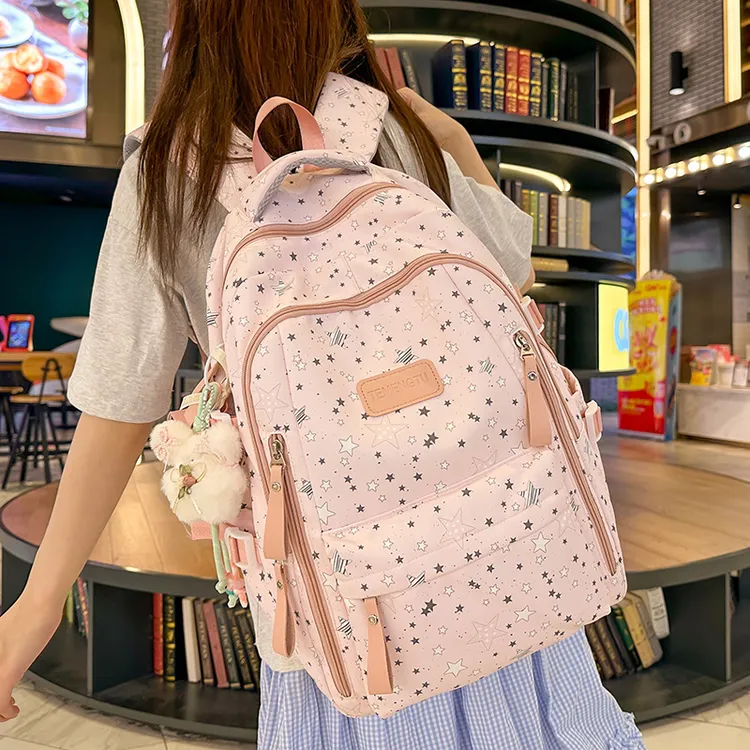 双肩女通用减负星星防泼水书包背负式防水透气日系风