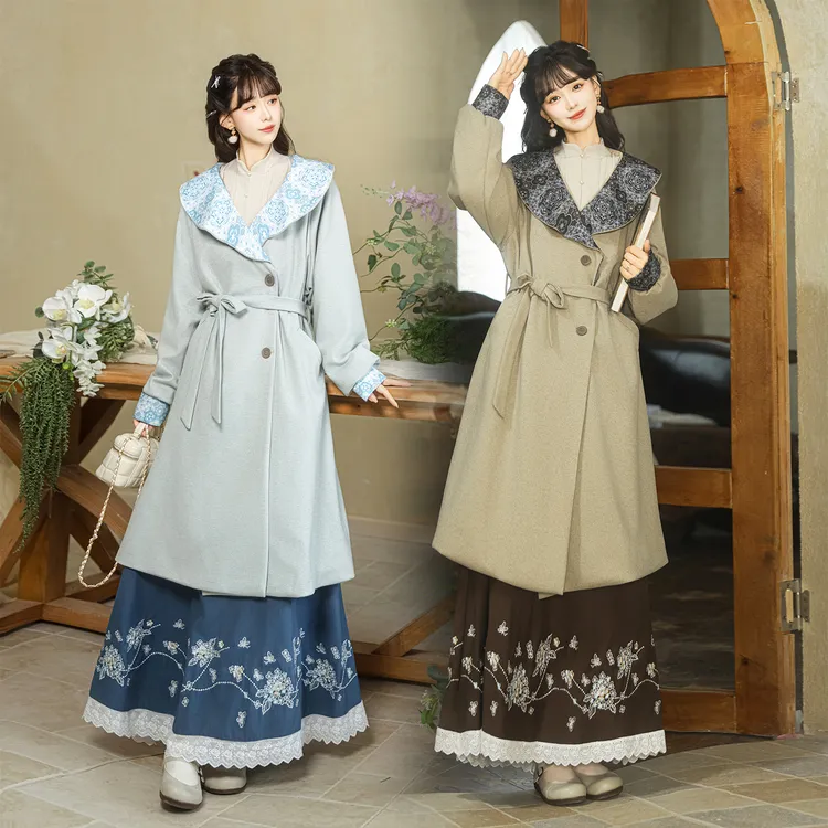 秉生记汉服通勤【清风词】外套毛呢加绒外套中长款女装日常休闲百搭