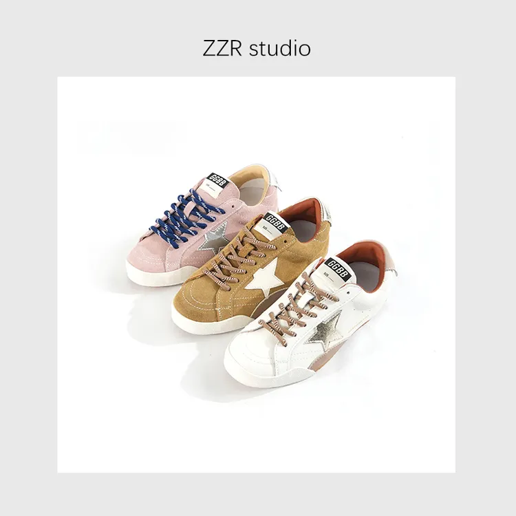 ZZR复古拼接双色系带做旧星星休闲鞋女新款时尚百搭板鞋