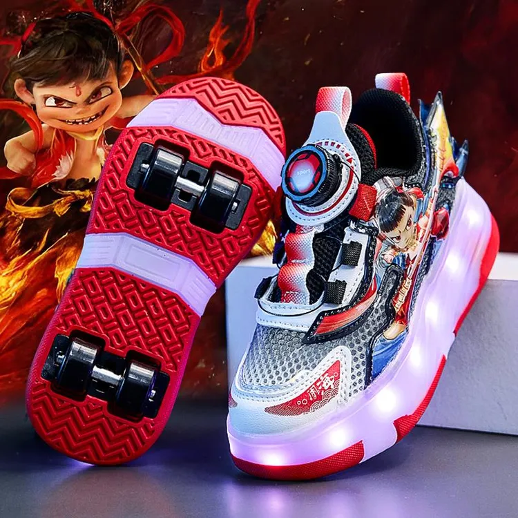 哪吒暴走鞋男童夏季2025新款儿童运动滑轮鞋子男孩透气单网溜冰鞋
