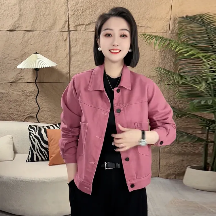时尚休闲POLO领牛仔短外套女2026春秋新款小个子纯棉夹克气质上衣