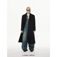 LOALA OFFICE【09.28新品】极简主义经典黑色垫肩H版型羊毛大衣