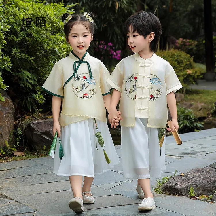 男童汉服套装女童国风唐装夏季儿童中式古装宝宝薄款高端演出服装