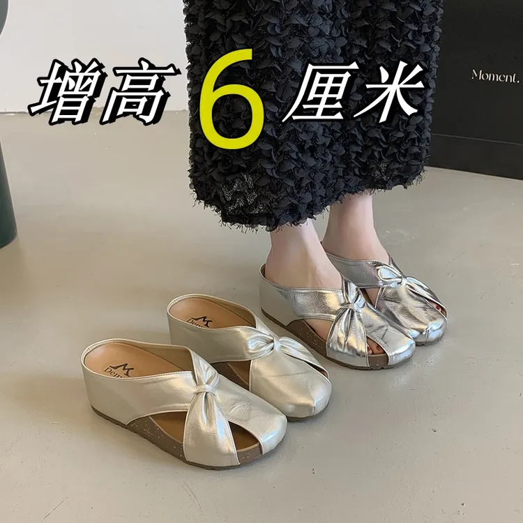 厚底内增高勃肯鞋包头半拖鞋女夏外穿2025新款小个子一脚蹬凉拖鞋