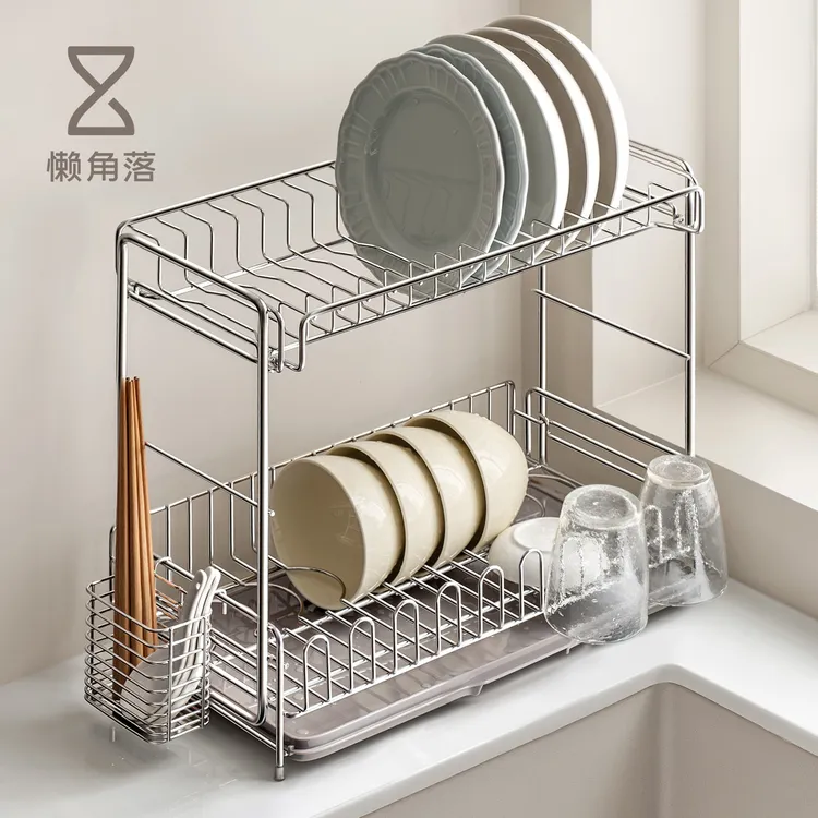 懒角落304不锈钢碗碟沥水架收纳篮碗柜盘筷子餐具厨房置物架台面