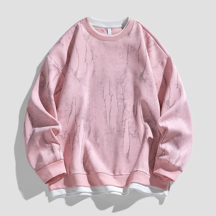 扎染假两件圆领卫衣韩版潮流男女秋季宽松o韩版扎染男生圆领卫衣