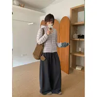 香香的蕉 阔腿休闲裤“砂洗”圈圈抓毛纯棉卫裤韩系百搭炭灰长裤