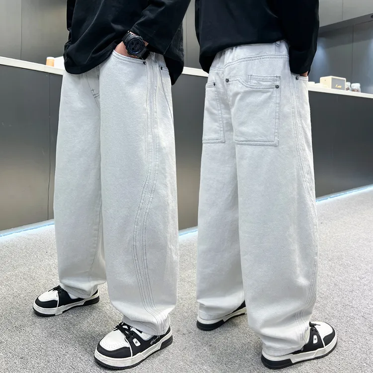 男童牛仔裤春秋2025新款儿童春季休闲长裤中大童痞帅男孩白色裤子