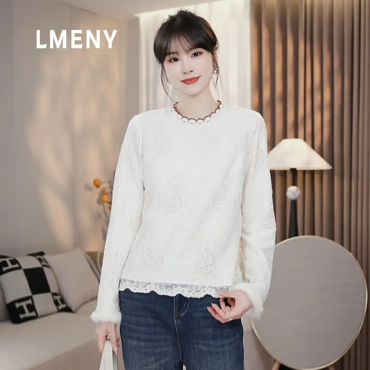 LMENY“小美满”吉祥纳福！花边领立体刺绣水貂毛加绒小衫25DC013