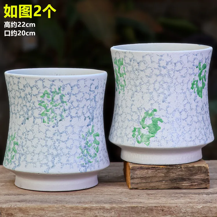 三角梅多肉兰花垂丝茉莉盆栽大口径白色束腰透气高桩粗陶花盆适合