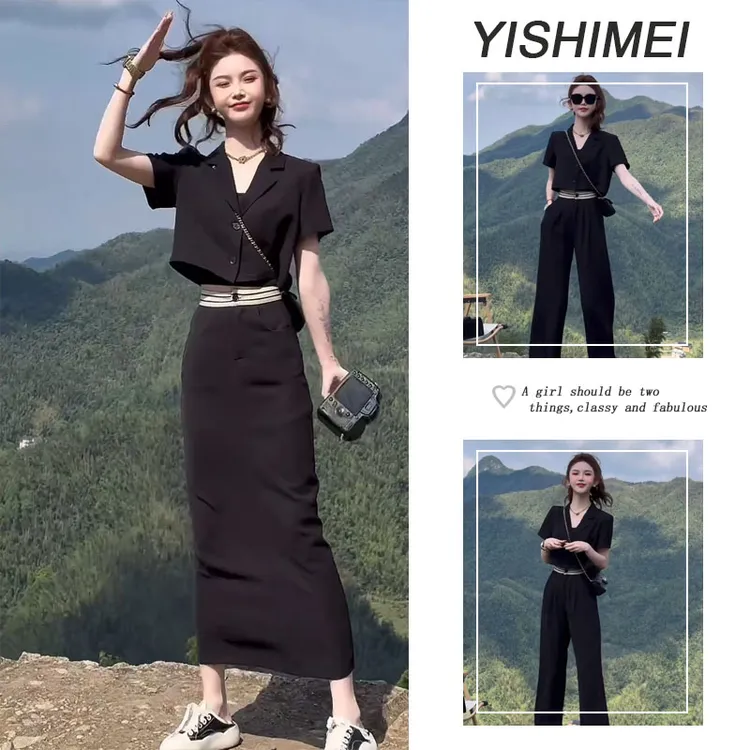 女装夏季时尚通勤套装2025新款韩版短袖上衣休闲百搭半身裙两件套