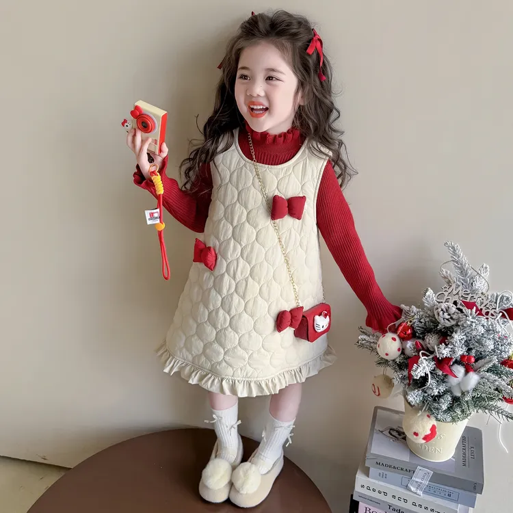 女童连衣裙秋冬套装2025新儿童夹棉加厚背心裙洋气宝宝裙子两件套
