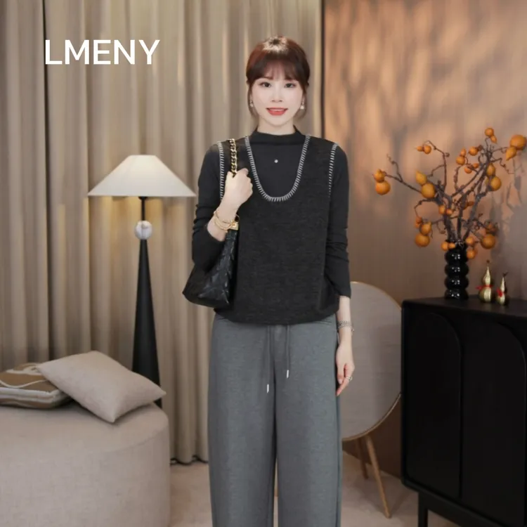 LMENY“一字绣马甲”玩转叠搭~撞色 勾边U领外搭针织背心25CM020
