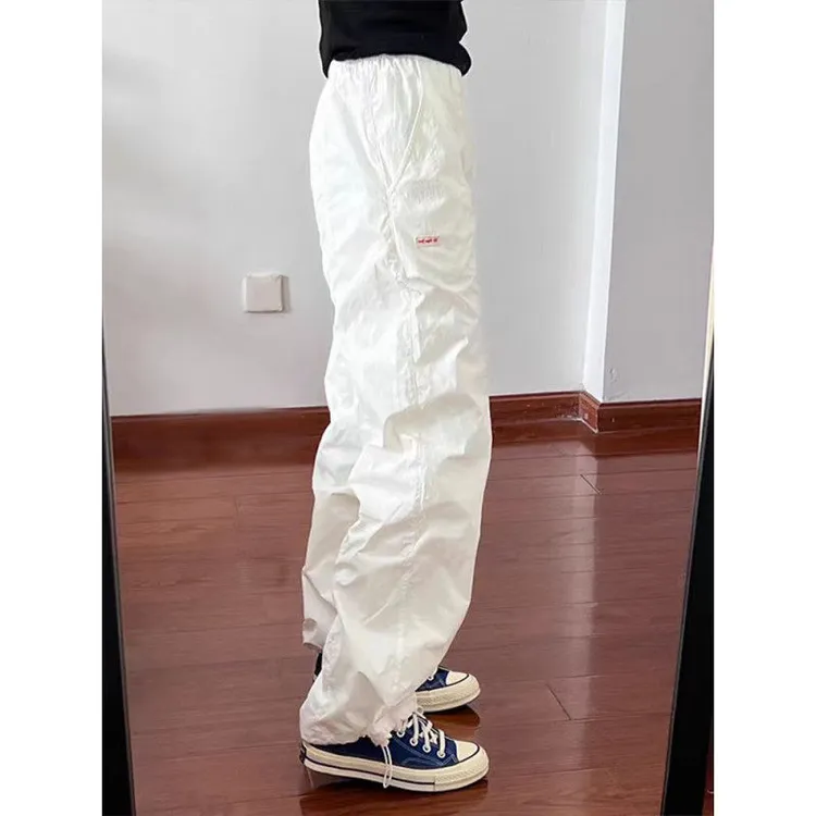美式vibe白色速干工装裤男女夏季薄款抽绳束脚降落伞兵裤休闲裤