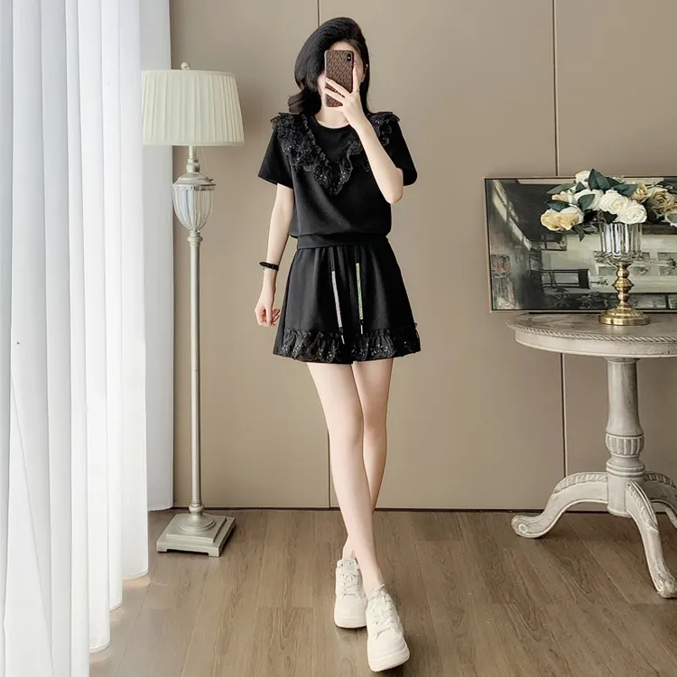 时尚休闲运动套装夏季短袖短裤女盐系穿搭宽松两件套洋气衣服女