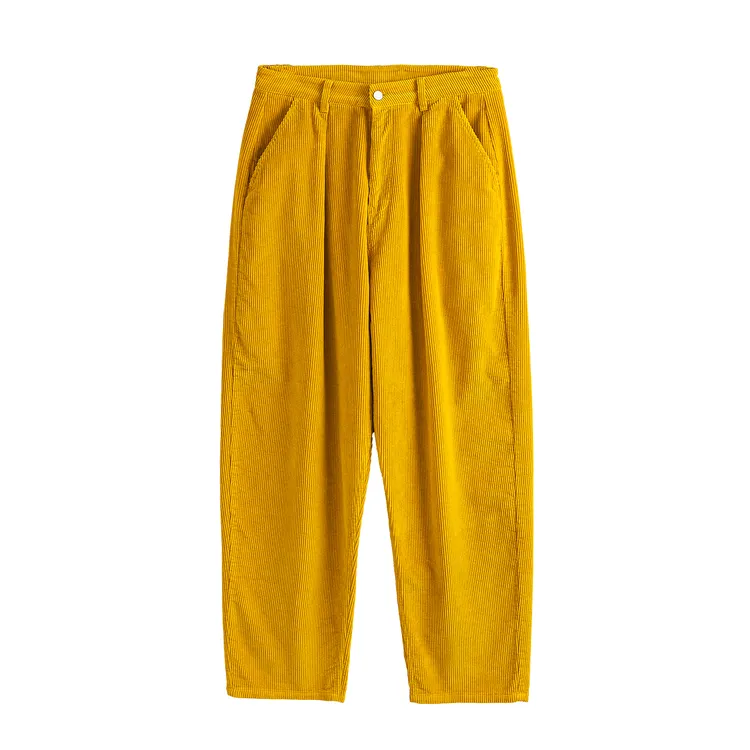 Medaigual 小众黄色粗条纹纯棉灯芯绒休闲裤男街头滑板廓形锥形裤
