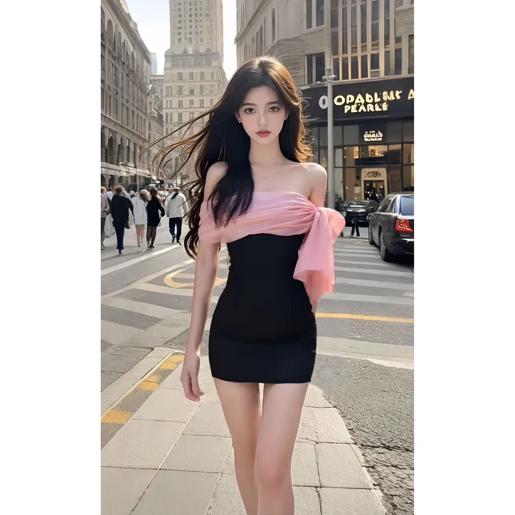 夏季新款修身显身材一字肩抹胸收腰包臀连衣裙女小众时尚高级感潮