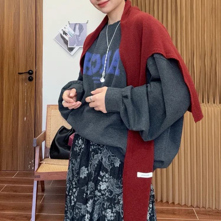 （台风）全羊毛秋冬万能百搭纯色针织披肩减龄层次外搭