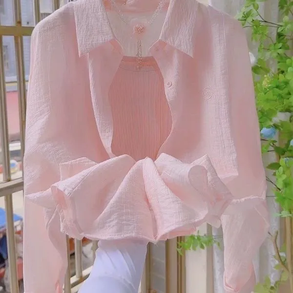 Polo领刺绣长袖轻薄透气防晒衬衫女夏季新款薄款外套