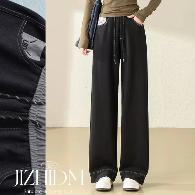 【100-200斤】秋冬加绒保暖宽松显瘦窄版直筒牛仔裤女休闲百搭垂感
