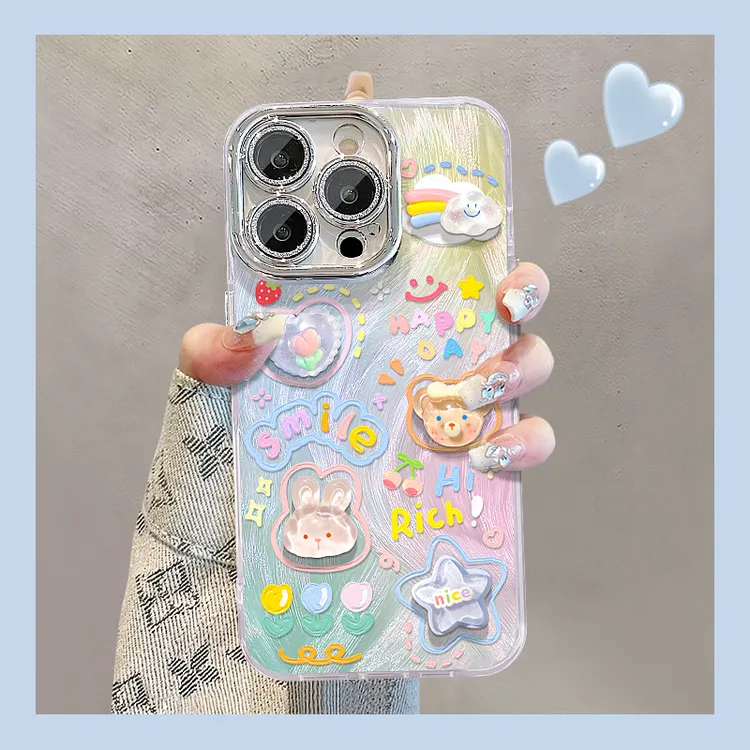 云朵公仔适用苹果15华为vivo/oppo小米iPhone16精孔羽纱纹手机壳