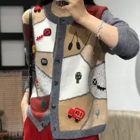 羊绒馆2025早秋新款圆领山羊绒菱格刺绣软糯羊绒开衫4417