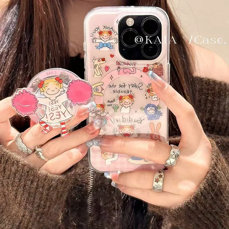 卡通啦啦队CoCo酱磁吸支架iphone16promax手机壳苹果15promax新
