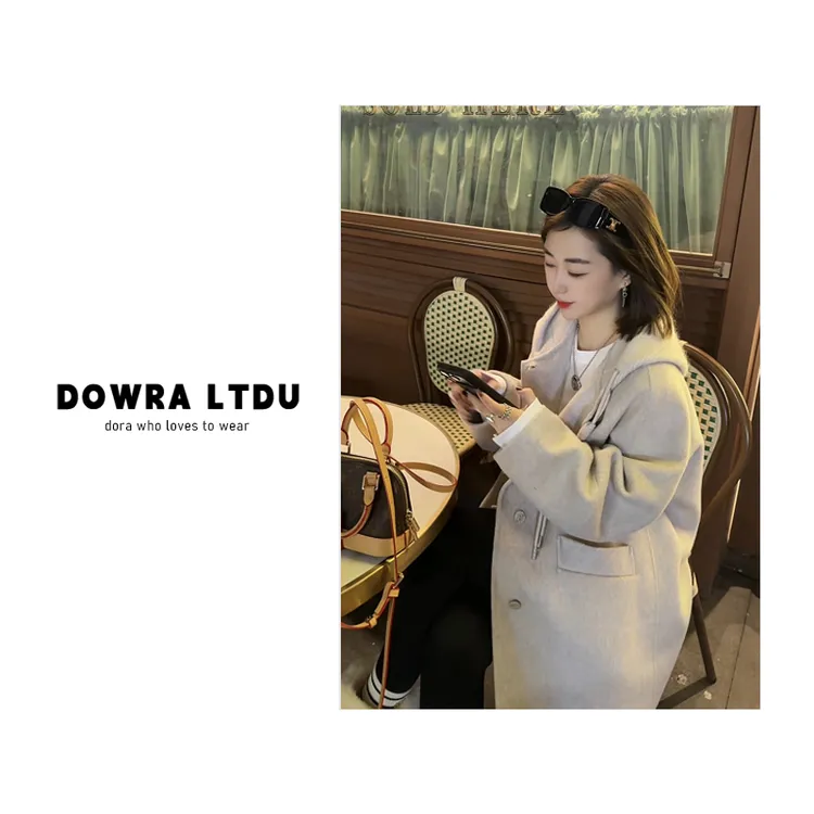 朵拉【浪漫书签】羊毛外套2025年冬季款假两件套连帽长袖147-8526