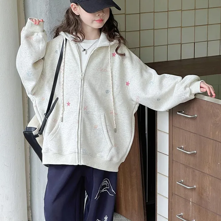  女童秋装连帽卫衣外套6-12岁小女孩韩版宽松学生拉链衫慵懒风15