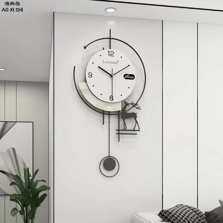澳西施挂钟客厅简约大气免打孔时钟挂墙电视背景墙钟表现代装饰