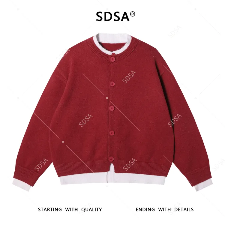 SDSA男士秋冬新款痞帅男装极简风撞色拼接假两件毛衣开衫针织衫