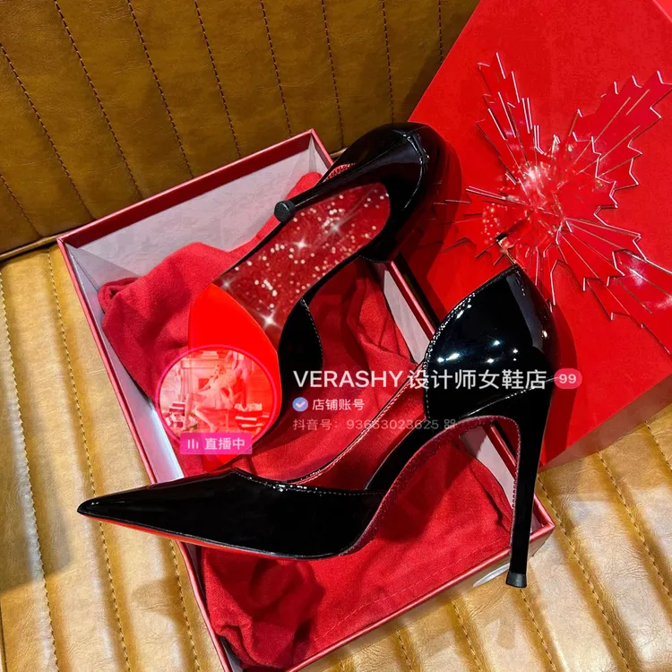 【侧空红钻底】全新3.0升级版本！红底水钻漆皮尖头浅口高跟鞋
