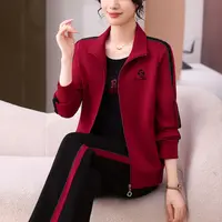 恩狐中老年女春秋款套装2025秋季新款开衫休闲运动三件套