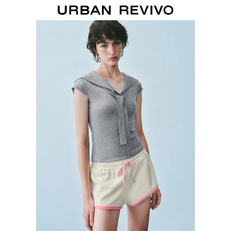 UR2025夏季新款女装休闲设计感假两件披肩短袖针织T恤UYL950086